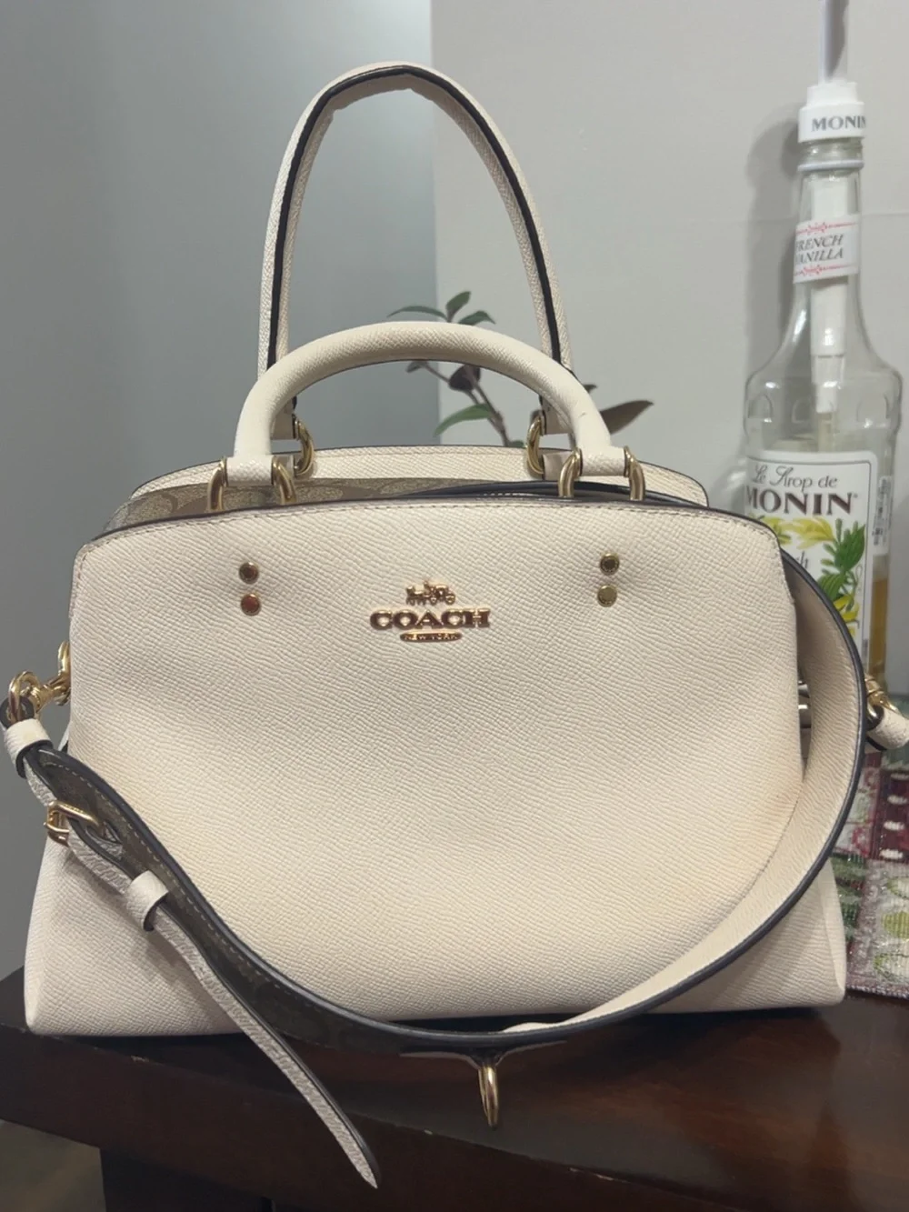 Coach Cream Pebbled Leather Satchel with Gold Hardware